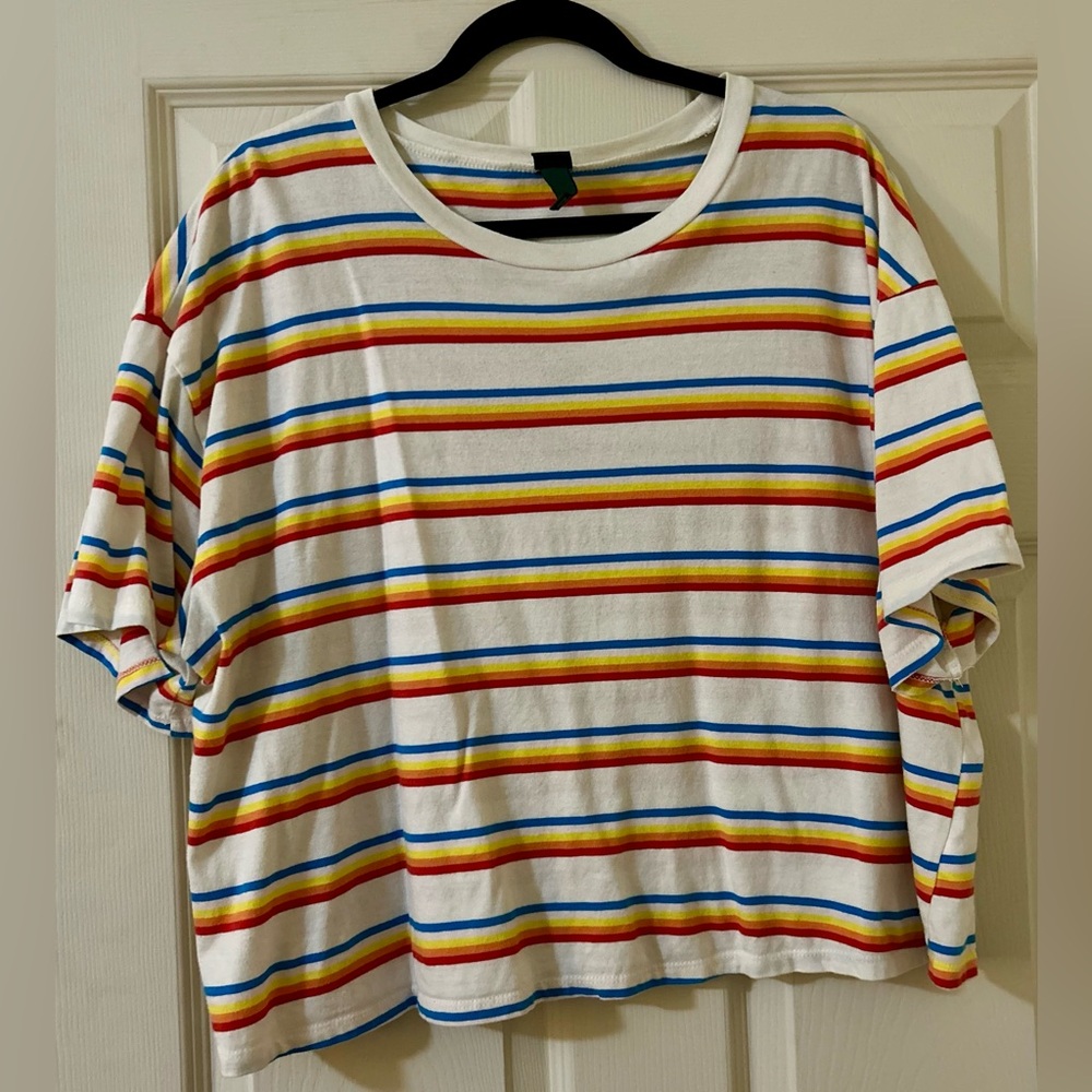 3/$15 WILD FABLE PLUS CROPPED STRIPED BOXY TEE VINTAGE FIT 80S